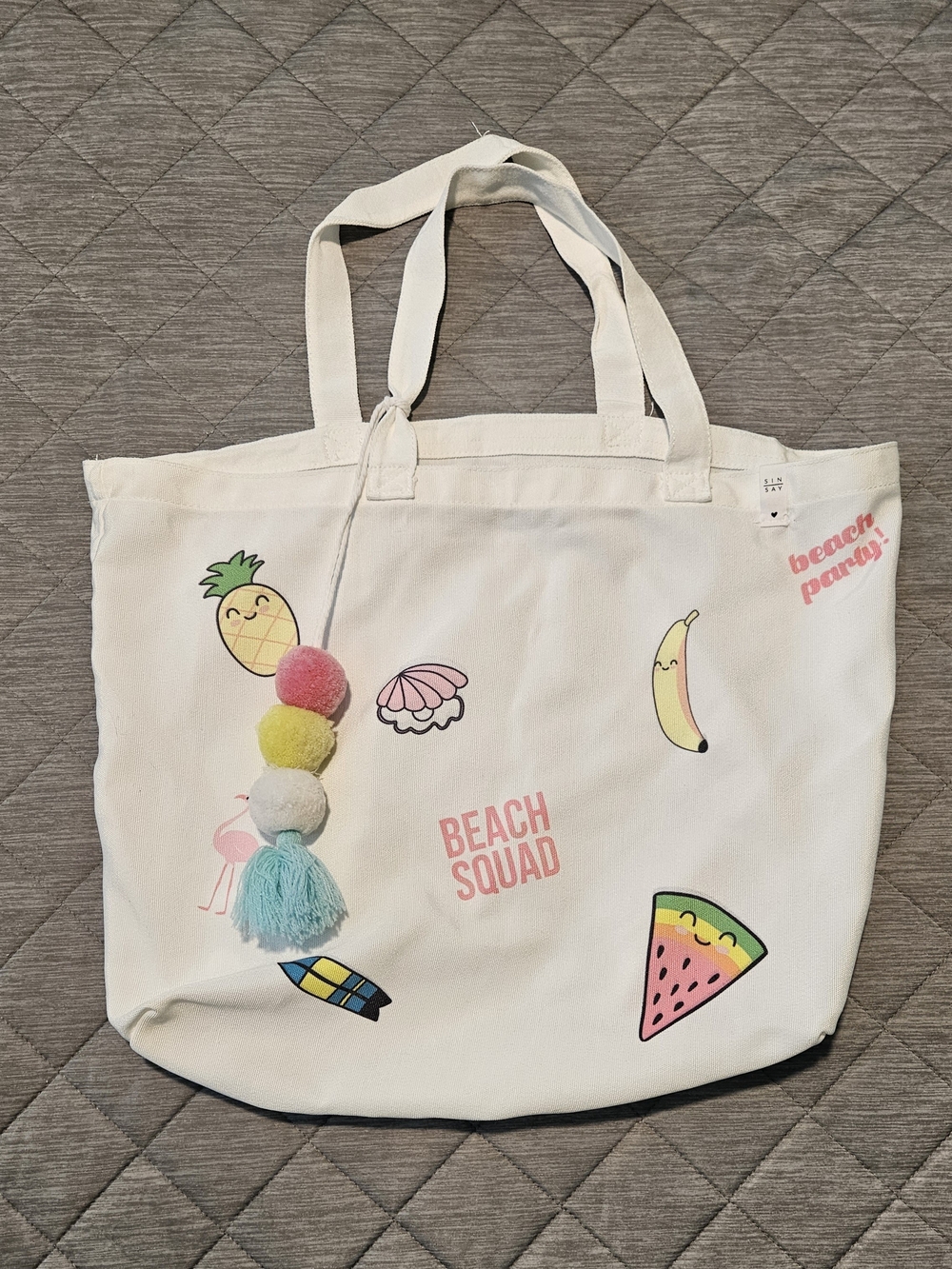 NWOT Sinsay White Canvas Tote Beach Bag Summer Vacation Casual Lightweight